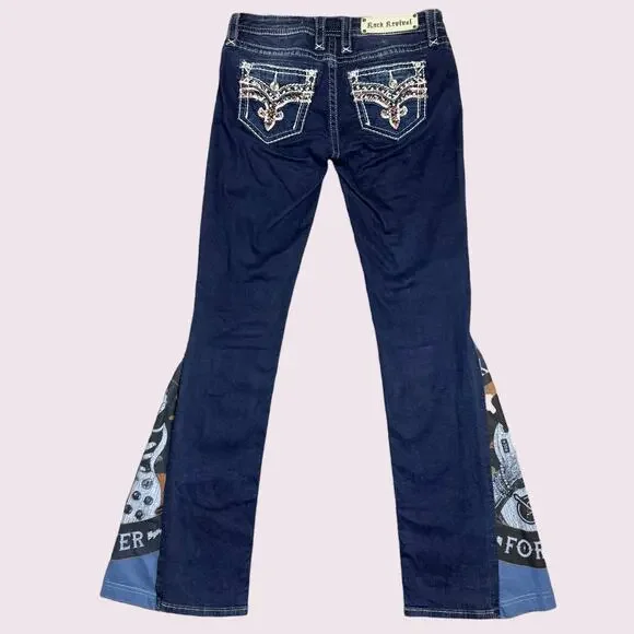 Reworked Rock Forever Rock Revival Bell Bottom Flare Jeans - Picture 2 of 7